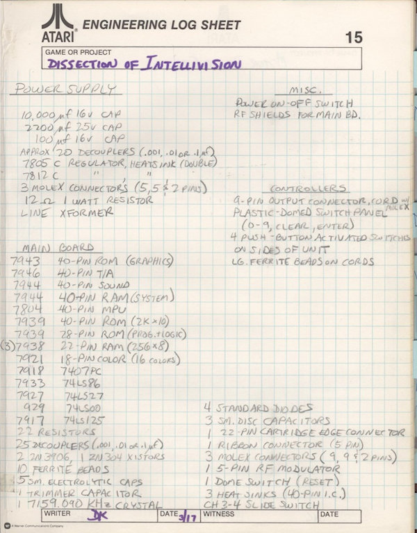 Intellivision disscetion notes Intellivision dissection notes